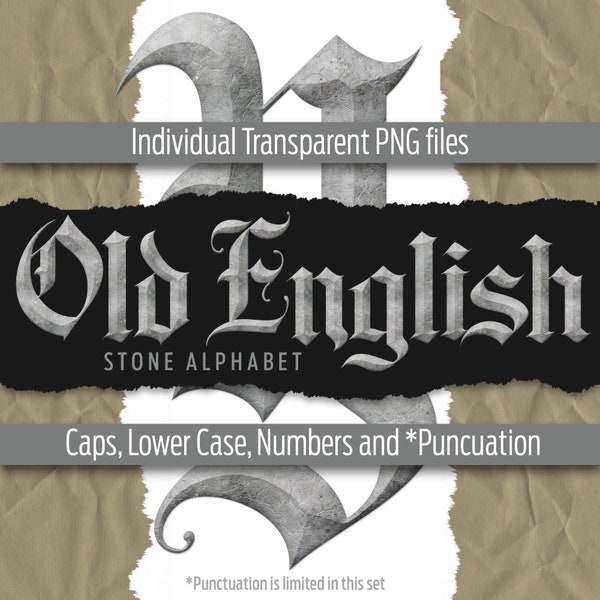 STONE OLD ENGLISH Alphabet #3: Printable transparent png files - clip art - cut files -digital art - Cricut - sublimation - digital download