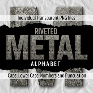 RIVETED METAL Alphabet #42 : Fichiers png transparents imprimables - clip art - fichiers coupés - art numérique - Cricut, sublimation - superpositions - numérique
