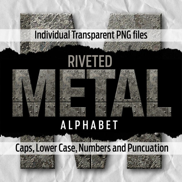 RIVETED METAL Alphabet #42: Printable transparent png files - clip art - cut files -digital art - Cricut, sublimation - overlays - digital