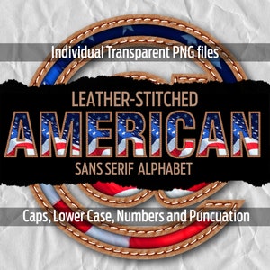 AMERICAN LEATHER STITCHED Sans Alphabet #38: Printable transparent png files - clip art - digital - cricut sublimation - overlays