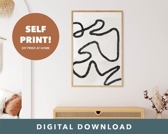 Monoline Minimal Line Art Digital Print, Printable Instant Download, Abstract Line Art, Abstract Scribble Line Art Drawing, Digital Download