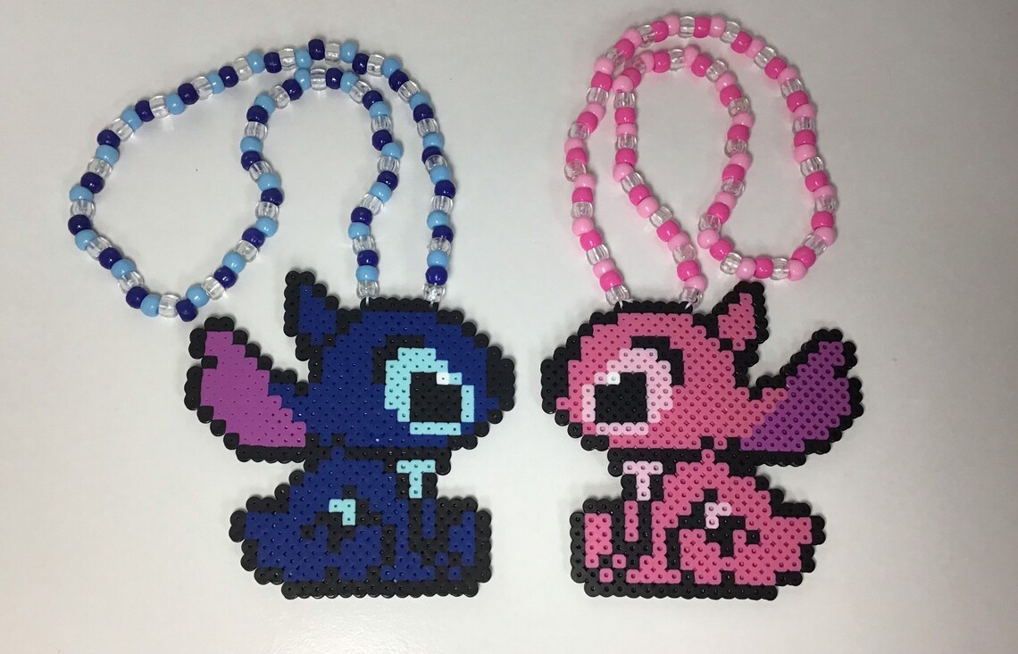 Stitch and Angel Friendship Perlers with customized necklace Etsy