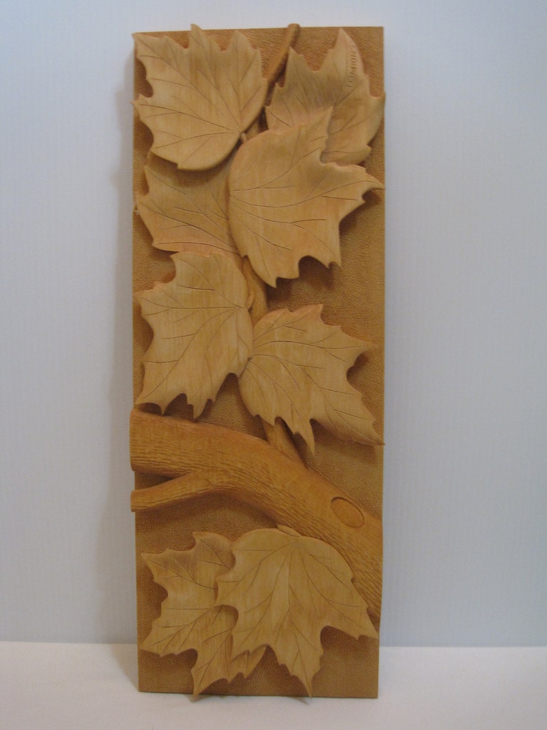Wood Carving Maple Leaf Sculpture Hand Carved Etsy