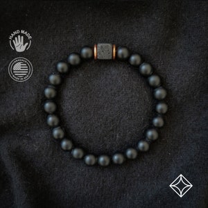 Mens Jewelry • Mens Bracelet • Matte Black Onyx with Cube Lava Balance Bracelet • Mens Bracelet • Healing Crystal Bracelet