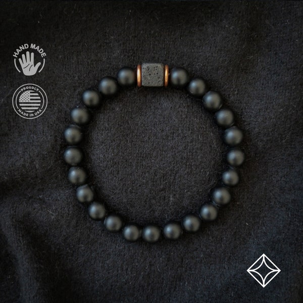 Mens Jewelry • Mens Bracelet • Matte Black Onyx with Cube Lava Balance Bracelet • Mens Bracelet • The Perfect Gift