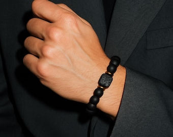 Mens Beaded Bracelets - Mens Jewelry • Matte Black Onyx with Lava Beads • Premium Bead Bracelet • Mens Gift • The Perfect Gift for Men