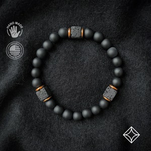 Mens Bracelet • Premium Bead Bracelet • Matte Black Onyx with Lava Beads • Beaded Bracelet • Mens Jewelry • Perfect Gift for Men