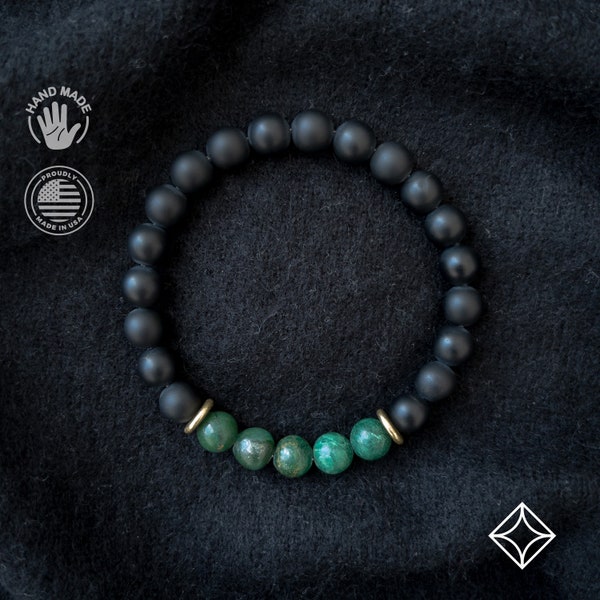 Strength Matte Black Onyx and Jade Bracelet - Jewelry - Stretch Bracelet - Bead Bracelet - Heal Bracelet - 8mm beads