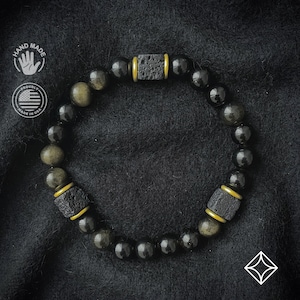 Stressarmband - zwarte obsidiaan met kubus lava armband - armband - sieraden - kralenarmband - hele armband - kralen van 8 mm