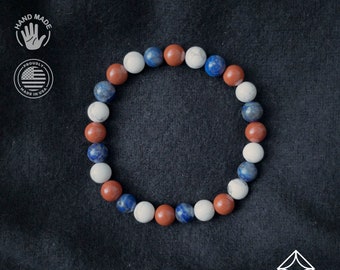 Red Jasper, Lapis Lazuli & Howlite Bracelet: Military Patriotic Gift