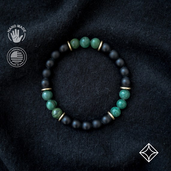 Matte Black Onyx & Jade Beaded Bracelet - Men's Healing Bracelets Jewelry