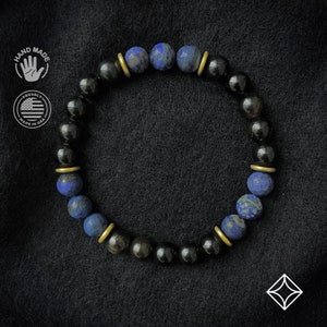 Black Obsidian Lapis Lazuli Bracelet - Men Bracelet - Men Jewelry - Stretch Bracelet - Men Bead Bracelet - Heal Bracelet - 8mm beads