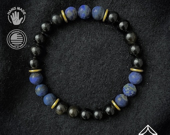 Black Obsidian Lapis Lazuli Bracelet - Men Bracelet - Men Jewelry - Stretch Bracelet - Men Bead Bracelet - Heal Bracelet - 8mm beads