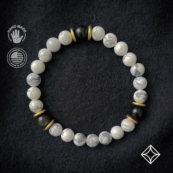 STONE BEAD BRACELET 8 MM DARK GREY W/GOLD STONE BEAD BRACELET 8 MM DARK GREY W/GOLD