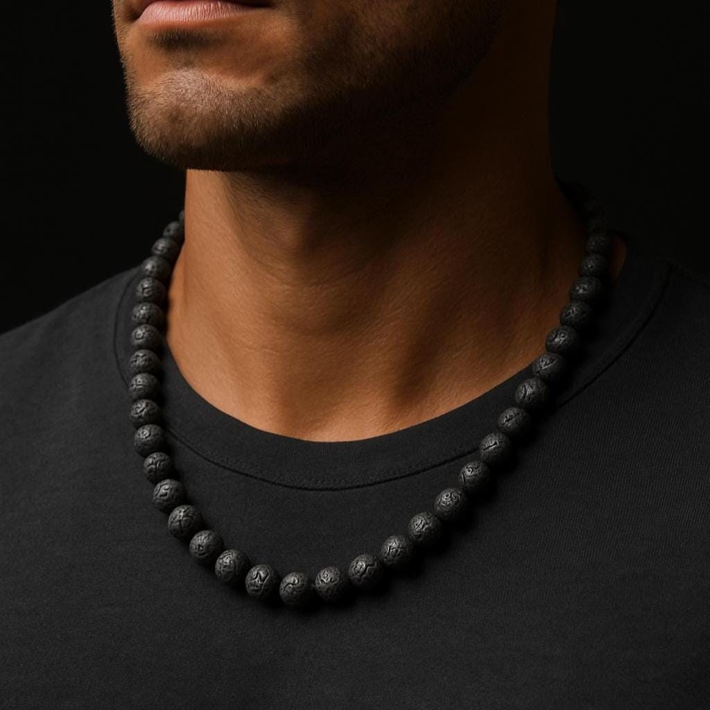 Mens Necklace • Mens Jewelry • Mens Beaded Necklace • Lava Stone Necklace • Black Necklace • Gift Ideas for Men