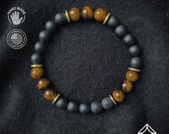 Matte Black Onyx and Tiger Eye Bracelet - Bracelet - Men Jewelry - Stretch Bracelet - Men Bead Bracelet - Heal Bracelet - 8mm beads