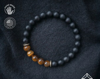 Beaded Bracelet for Men - Tiger Eye & Onyx  Stone Jewelry - The Perfect Gift for Men