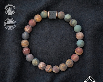 Bracelets and Anklets - Red Creek Jasper and Lava - Focus Bracelet - 8mm