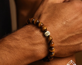Mens Silver Plated Beaded Bracelets •  Mens Bracelet • Tiger Eye Bracelet • Healing Crystal Bracelet •  Mens Jewelry • Gift for Men