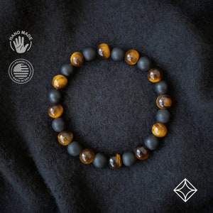 Mens Bracelet • Tiger Eye Bracelet • Matte Black Onyx and Tiger Eye Bracelet • Gift for Him • Mens Bracelet Beaded • Gift for Her