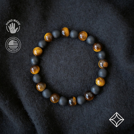 Mens Bracelet • Tiger Eye Bracelet • Matte Black Onyx and Tiger Eye Bracelet • Gift for Him • Mens Bracelet Beaded • Gift for Her