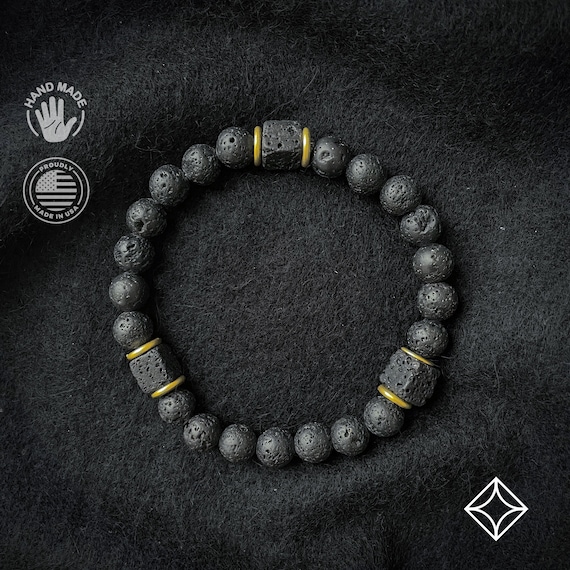 Black Lava, Cube Lava Bracelet - Man Jewelry - Stretch Bracelet - Man Bead Bracelet - Heal Bracelet - Lava Rock Bracelet - 8mm beads