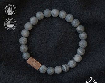 Premium Mens Bracelet - Copper for Healing - Grey Picasso Jasper and Copper - Stability Bracelet - 8mm
