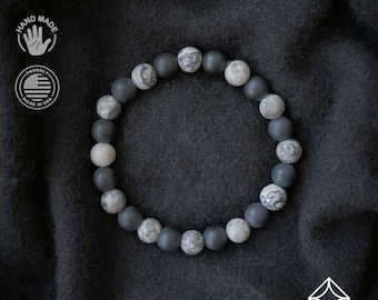 Onyx and Grey Picasso Jasper - Harmony Bracelet - 8mm