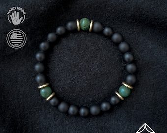 Mens Beaded Bracelet • Mens Bracelet • Mens Jewelry • Matte Black Onyx with Jade Balance Bracelet • Birthstone Bracelet • The Perfect Gift