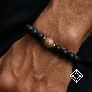 Pulsera de cuentas para hombre • Pulsera de ópalo de madera para aliviar el estrés • Conexión a tierra y curación • Energía calmante y equilibrante • Pulseras para hombres