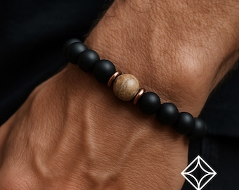 Herren Armband • Stressabbau Holz Opal Armband • Erdung und Heilung • Beruhigende und ausgleichende Energie • Armbänder für Männer