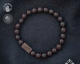 Mens Copper Bracelet • Premium Beaded Bracelet • Red Garnet Bracelet • Copper Mens Bracelet • Handcrafted Mens Bracelet • Back to School