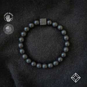 Matte Black Onyx with Cube Lava Balance Bracelet, Mens Bracelet, Womens Bracelet, Stretch Bracelet, Gemstone Bracelet, Healing Bracelet