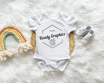 Pieles de conejo 4424 body blanco / camisa sólo maqueta / maqueta de bebé / maqueta pieles de conejo / Maqueta neutral de género / Flat Lay Onesie