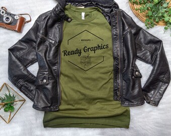 Bella Canvas 3001 Maqueta, Bella Canvas Olive Mockup, Boho Camiseta Maqueta