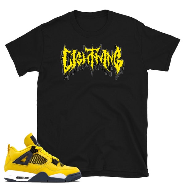 Chemise Lightning Metal Logo pour correspondre à Jordan 4 Retro IV Yellow Lightning CT8527 700 Thunder Black metal style rock logo sneaker tee