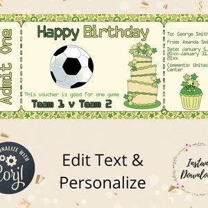 Editable Soccer Game Birthday Voucher, Gift Certificate, Gift Voucher, Surprise Present, Experience, Voucher, Birthday Gift, Printable