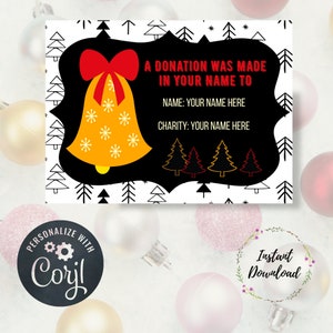 Tarjeta de donación y contribución navideña editable, caridad navideña, donación, tarjetas de donación personalizadas, tarjeta de caridad, regalo de Navidad, en lugar de