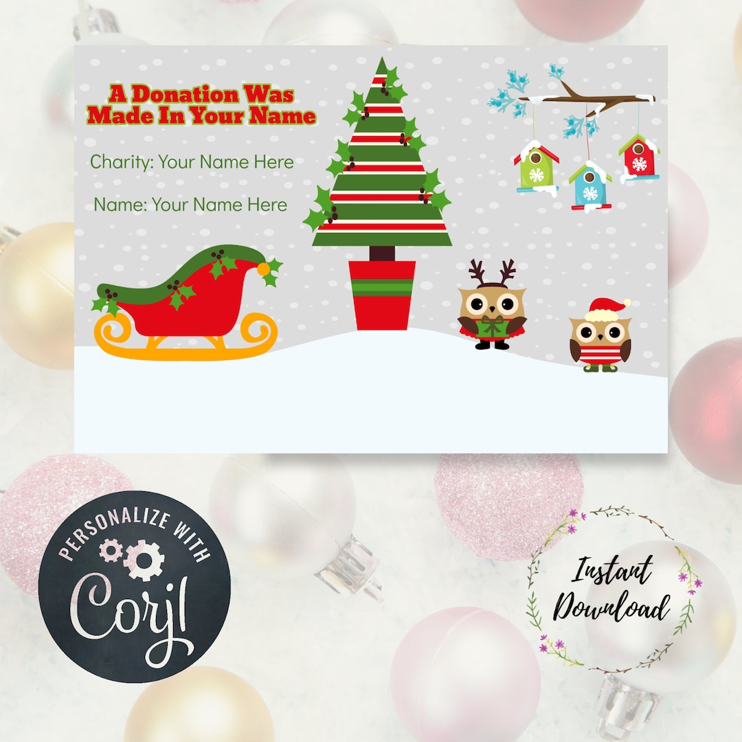 Editable Christmas Donation & Contribution Card, Sleigh, Donation, Owls ...