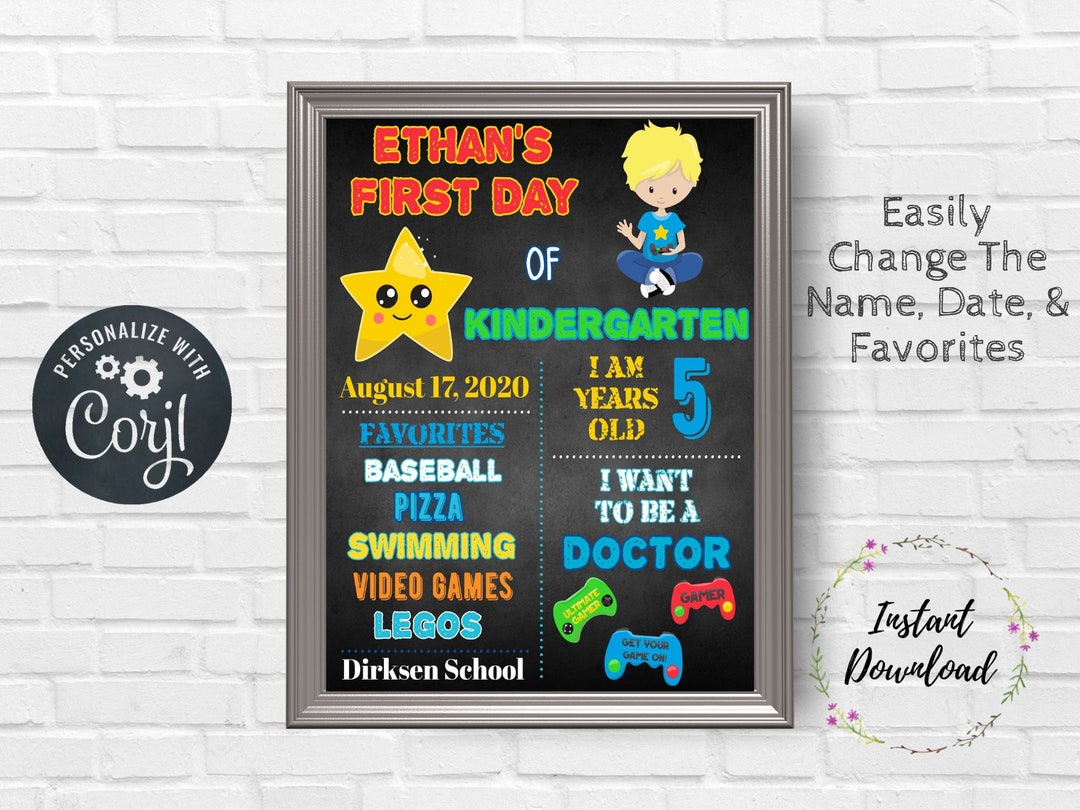 Editable Video Game Back to School Sign, Boy Gamer, Favorites,1st Day ...