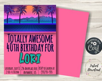 Editable 80s Birthday Party Invitation, 1980s Birthday, Neon, 30th Birthday, Retro 80s, Instant Download, 80s Party, Printable