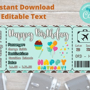 Editierbare Geburtstagskarte, Ticket, Geschenkgutschein, Urlaub, Überraschungsgeschenk, Gutschein, Happy Birthday Ticket, Geburtstagsgeschenk