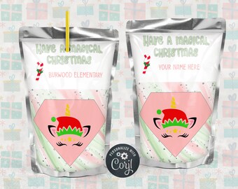 Editable Unicorn Christmas Juice Pouch, Christmas Juice Pouch, Christmas Label, Unicorn Juice Pouch Label, Daycare Party, School Party