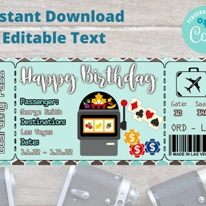 Editable Birthday Boarding Pass, Ticket, Gift Voucher, Vacation, Surprise Present, Voucher, Las Vegas Ticket, Gambling, Las Vegas Holiday
