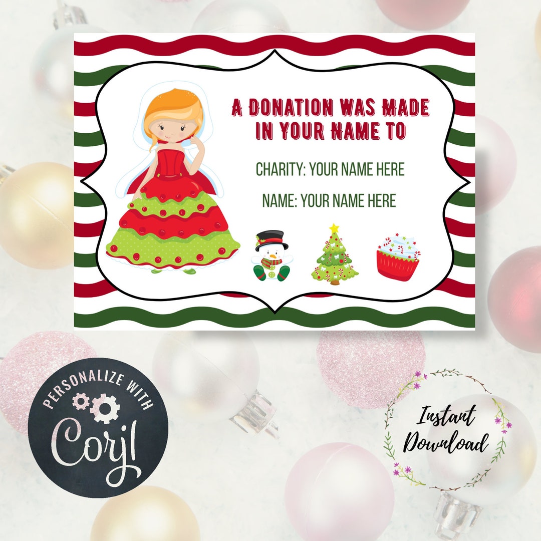 Editable Christmas Donation & Contribution Card, Princess, DIY ...
