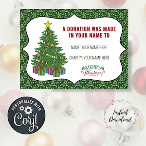 Scheda di donazione e contributo natalizio modificabile, beneficenza natalizia, donazione, schede di donazione personalizzate, carta di beneficenza, regalo di Natale, in luogo di