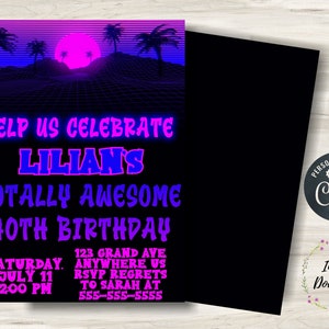 Editable 80s Birthday Party Invitation, 1980s Birthday, Neon, 30th Birthday, Retro 80s, Instant Download, 80s Party, Printable