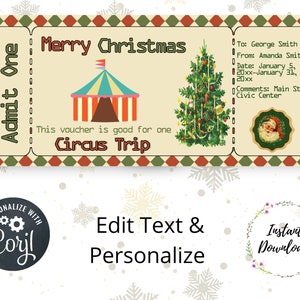 Editable Circus Christmas Voucher, Gift Certificate, Gift Voucher, Surprise Present, Experience, Voucher, Christmas Present, Printable