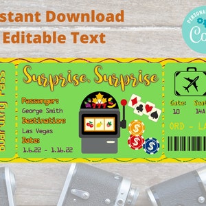 Editable Surprise Boarding Pass, Ticket, Gift Voucher, Vacation, Birthday Present, Voucher, Las Vegas Ticket, Gambling, Las Vegas Holiday