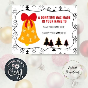 Tarjeta de donación y contribución navideña editable, caridad navideña, donación, tarjetas de donación personalizadas, tarjeta de caridad, regalo de Navidad, en lugar de